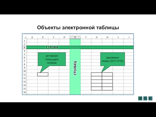 Объекты электронной таблицы