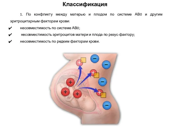 1. По конфликту между матерью и плодом по системе АВ0 и другим