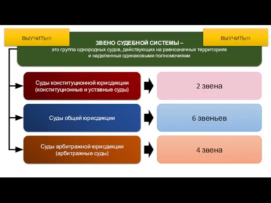 ЗВЕНО СУДЕБНОЙ СИСТЕМЫ – это группа однородных судов, действующих на равнозначных территориях