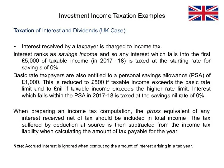 Taxation of Interest and Dividends (UK Case) Interest received by a taxpayer