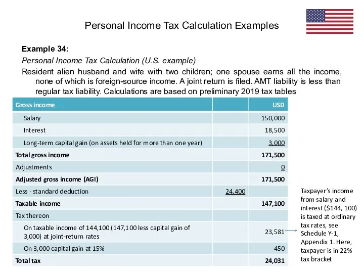 Example 34: Personal Income Tax Calculation (U.S. example) Resident alien husband and