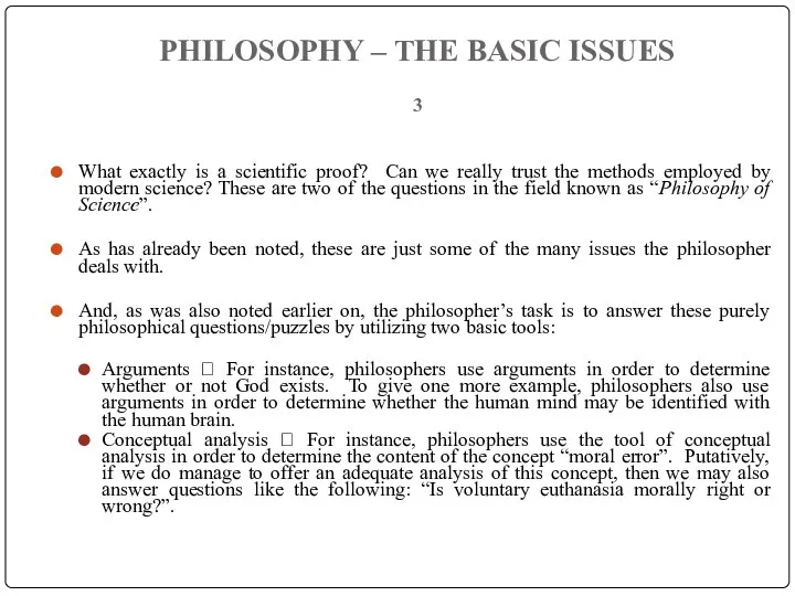 PHILOSOPHY – THE BASIC ISSUES 3 What exactly is a scientific proof?