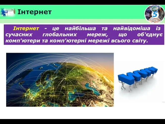 Інтернет Інтернет - це найбільша та найвідоміша із сучасних глобальних мереж, що