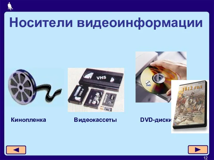 Видеокассеты DVD-диски Кинопленка Носители видеоинформации