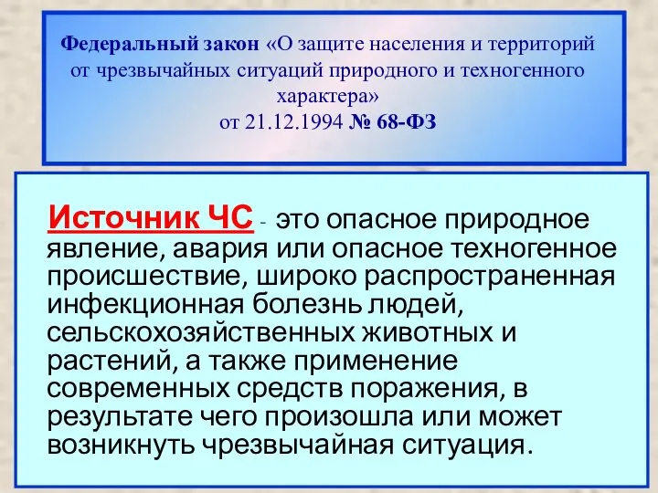 Федеральный закон «О защите населения и территорий от чрезвычайных ситуаций природного и