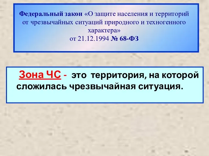 Федеральный закон «О защите населения и территорий от чрезвычайных ситуаций природного и