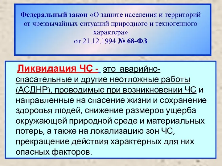 Федеральный закон «О защите населения и территорий от чрезвычайных ситуаций природного и