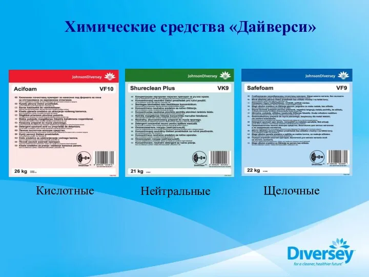 Химические средства «Дайверси» Кислотные Нейтральные Щелочные
