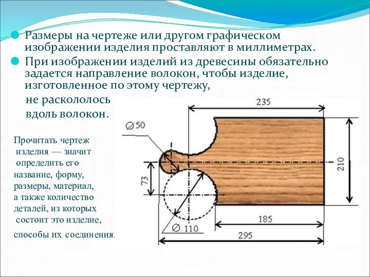 Размеры на чертеже или другом графическом изображении изделия проставляют в миллиметрах. При