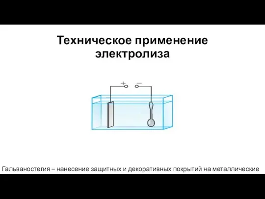 Техническое применение электролиза Гальваностегия – нанесение защитных и декоративных покрытий на металлические изделия