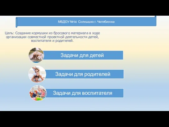 Цель: Создание кормушки из бросового материала в ходе организации совместной проектной деятельности