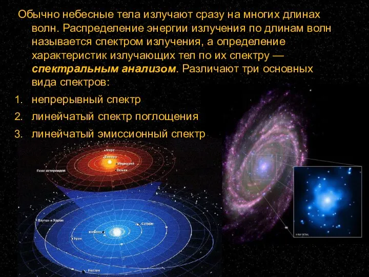 Обычно небесные тела излучают сразу на многих длинах волн. Распределение энергии излучения