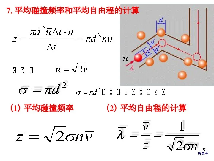 7. 平均碰撞频率和平均自由程的计算 （1） 平均碰撞频率 （2） 平均自由程的计算