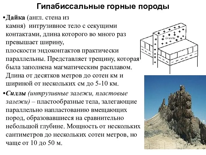 Гипабиссальные горные породы Дайка (англ. стена из камня) интрузивное тело с секущими