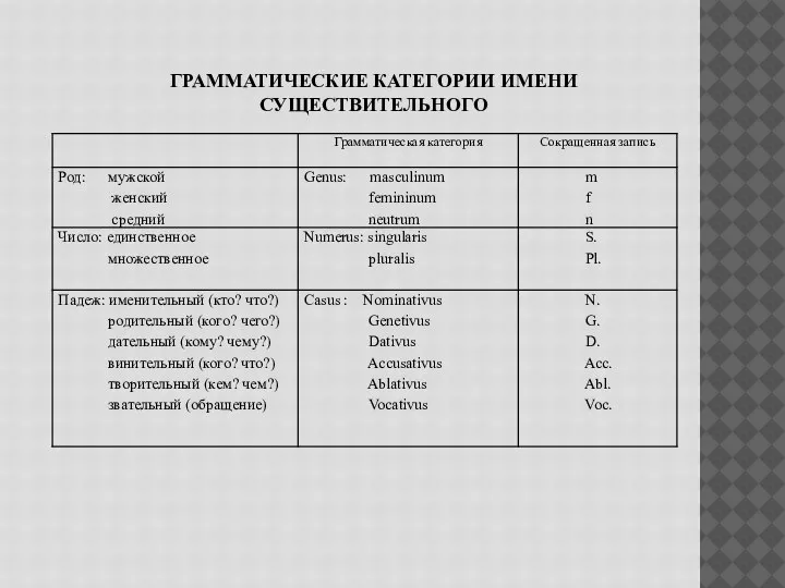 ГРАММАТИЧЕСКИЕ КАТЕГОРИИ ИМЕНИ СУЩЕСТВИТЕЛЬНОГО