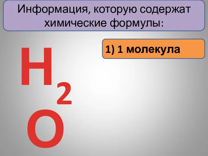 Информация, которую содержат химические формулы: 1) 1 молекула Н2О