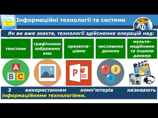 Інформаційні технології та системи Розділ 1 § 1.1 Як ви вже знаєте,