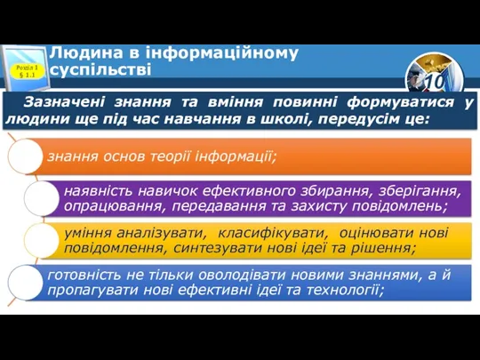 Людина в інформаційному суспільстві Розділ 1 § 1.1 Зазначені знання та вміння