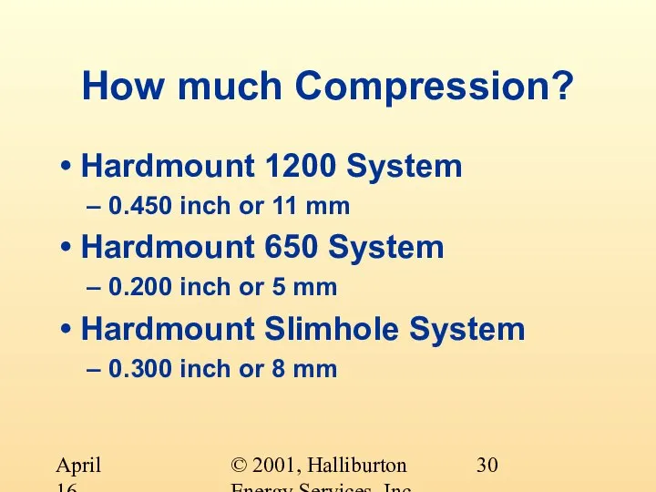 © 2001, Halliburton Energy Services, Inc. April 16, 2001 How much Compression?