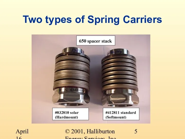 © 2001, Halliburton Energy Services, Inc. April 16, 2001 Two types of Spring Carriers