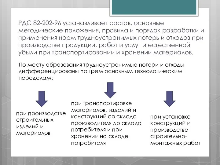 РДС 82-202-96 устанавливает состав, основные методические положения, правила и порядок разработки и