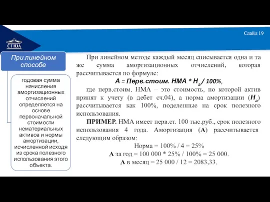 РЕМОНТ Слайд 19 При линейном методе каждый месяц списывается одна и та