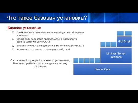 Что такое базовая установка? Базовая установка: Наиболее защищенный и наименее ресурсоемкий вариант