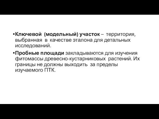 Ключевой (модельный) участок – территория, выбранная в качестве эталона для детальных исследований.