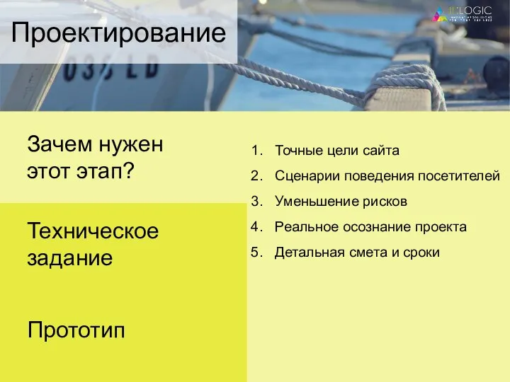 Проектирование Прототип Зачем нужен этот этап? Техническое задание Точные цели сайта Сценарии