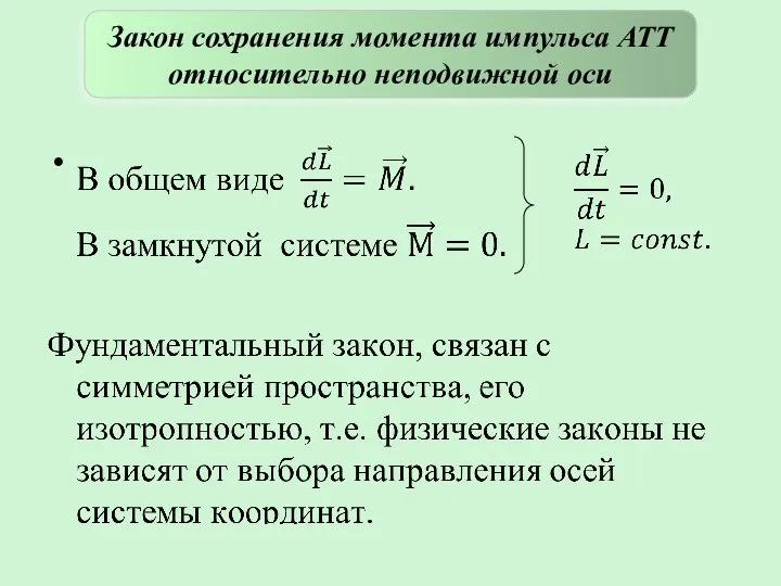 Закон сохранения момента импульса АТТ относительно неподвижной оси