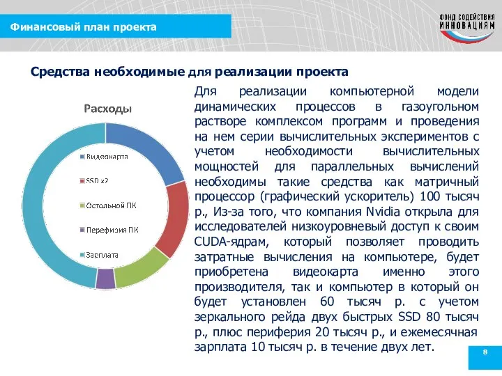 Финансовый план проекта Для реализации компьютерной модели динамических процессов в газоугольном растворе