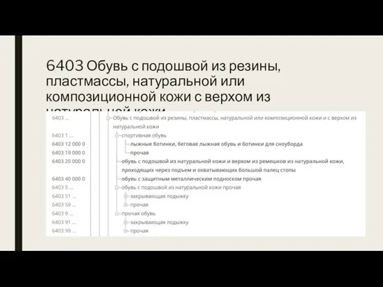 6403 Обувь с подошвой из резины, пластмассы, натуральной или композиционной кожи с верхом из натуральной кожи