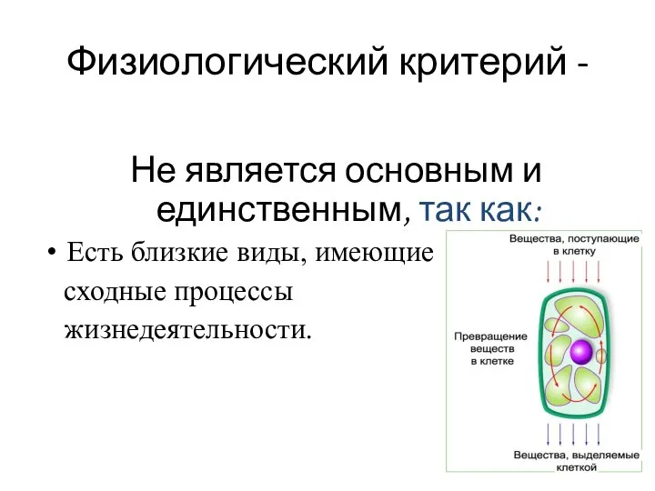 Физиологический критерий - Не является основным и единственным, так как: Есть близкие