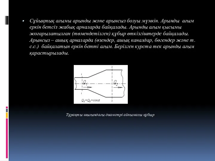 Сұйықтық ағымы арынды және арынсыз болуы мүмкін. Арынды ағым еркін бетсіз жабық