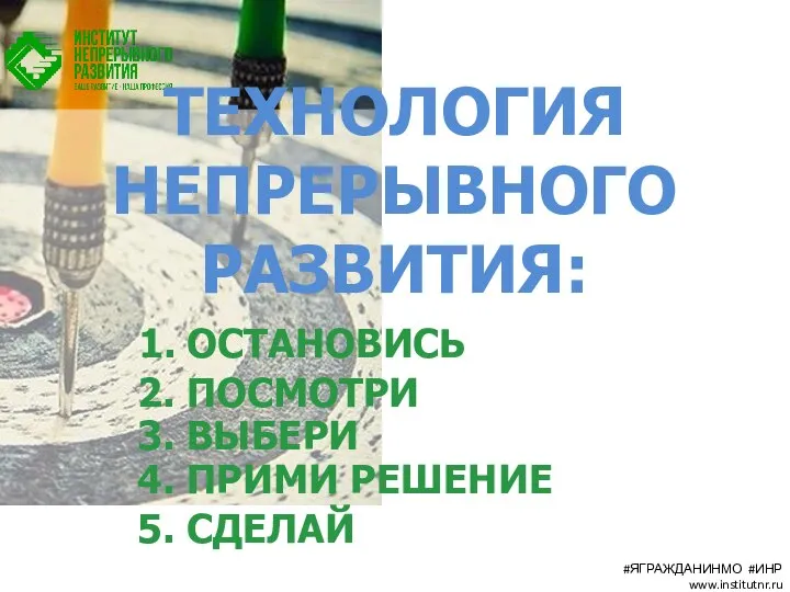 ТЕХНОЛОГИЯ НЕПРЕРЫВНОГО РАЗВИТИЯ: 1. ОСТАНОВИСЬ 2. ПОСМОТРИ 3. ВЫБЕРИ 4. ПРИМИ РЕШЕНИЕ