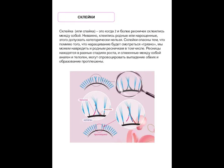 СКЛЕЙКИ Склейка (или спайка) – это когда 2 и более ресничек склеились