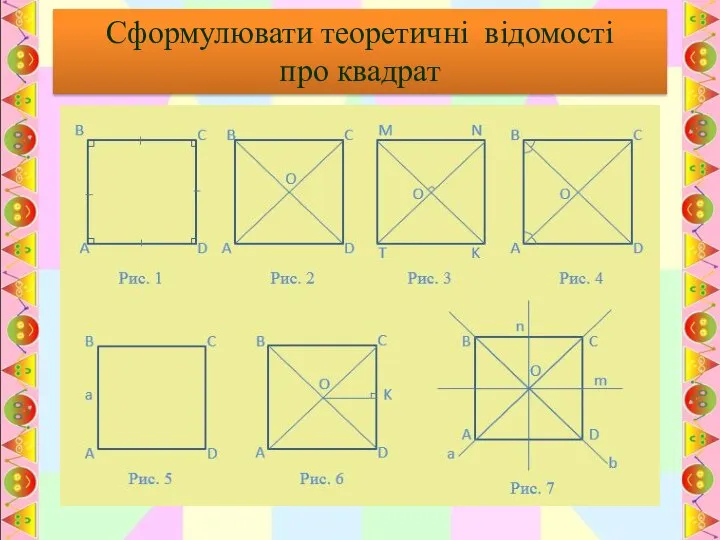 Сформулювати теоретичні відомості про квадрат