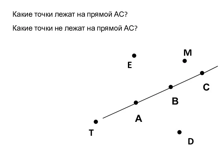 Какие точки лежат на прямой АС? А В С D T E