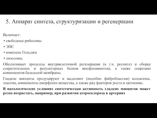 5. Аппарат синтеза, структуризации и регенерации Включает: свободные рибосомы ЭПС комплекс Гольджи