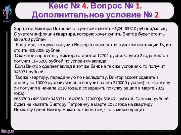 Кейс № 4. Вопрос № 1. Дополнительное условие № 2 Зарплата Виктора