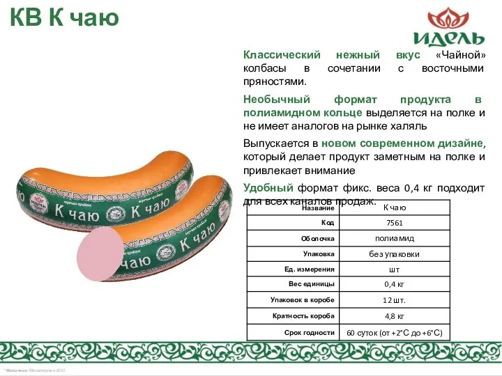 КВ К чаю Классический нежный вкус «Чайной» колбасы в сочетании с восточными