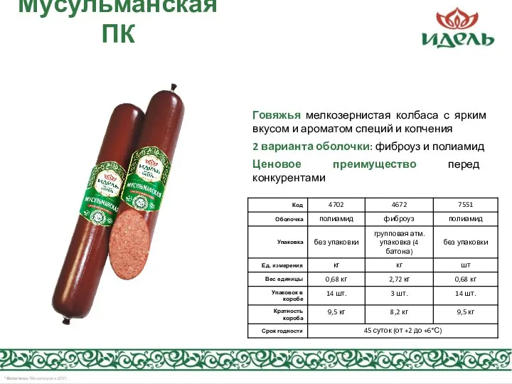 Мусульманская ПК Говяжья мелкозернистая колбаса с ярким вкусом и ароматом специй и