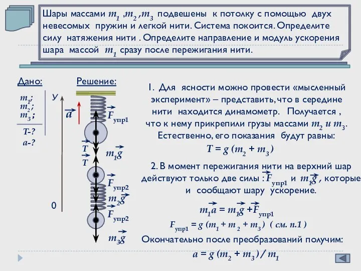 Шары массами m1 ,m2 ,m3 подвешены к потолку с помощью двух невесомых