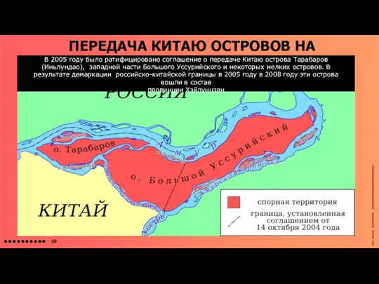 ПЕРЕДАЧА КИТАЮ ОСТРОВОВ НА АМУРЕ В 2005 году было ратифицировано соглашение о