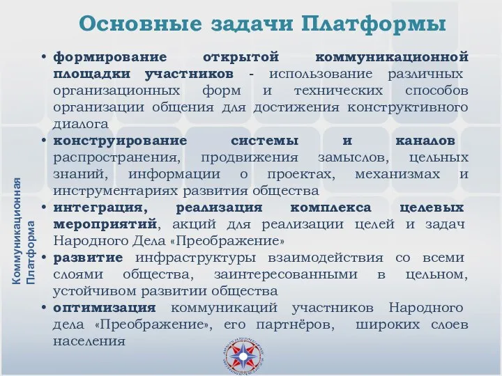 формирование открытой коммуникационной площадки участников - использование различных организационных форм и технических