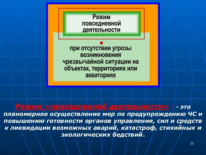 Режим «повседневной деятельности» - - это планомерное осуществление мер по предупреждению ЧС