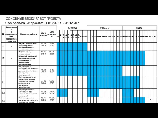 ОСНОВНЫЕ БЛОКИ РАБОТ ПРОЕКТА Срок реализации проекта: 01.01.2023 г. - 31.12.25 г.