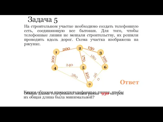 Задача 5 На строительном участке необходимо создать телефонную сеть, соединяющую все бытовки.