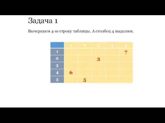 Задача 1 Вычеркнем 4-ю строку таблицы. А столбец 4 выделим.