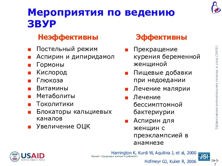 Мероприятия по ведению ЗВУР Постельный режим Аспирин и дипиридамол Гормоны Кислород Глюкоза